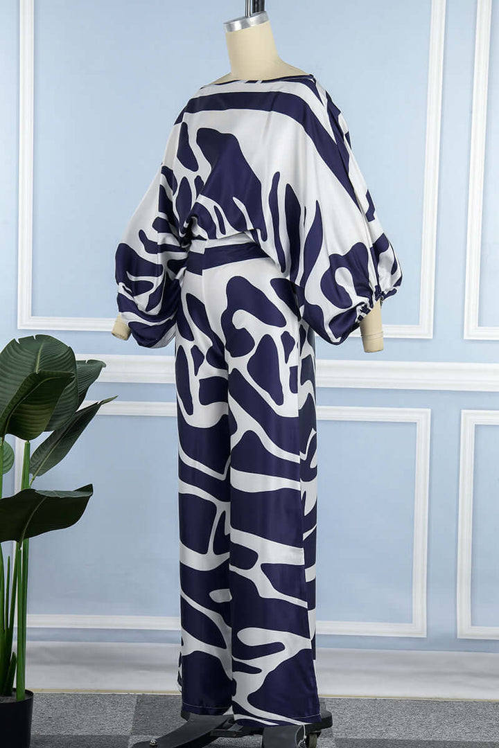 Women's casual off-shoulder long sleeve printed skirt set for winter.