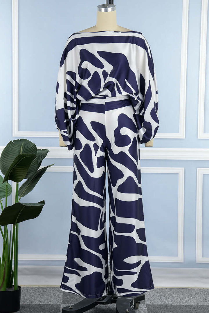 Versatile women's printed long sleeve off-shoulder two-piece set.
