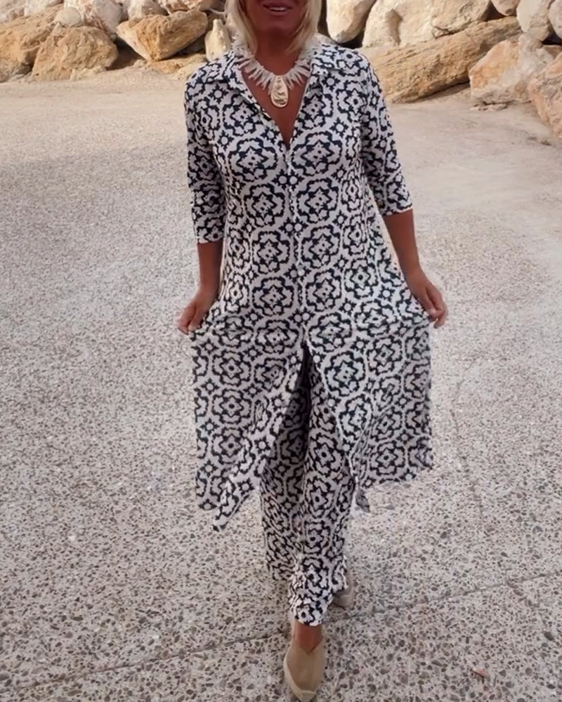 Women's elegant printed two-piece set, perfect for summer fashion & casual wear.