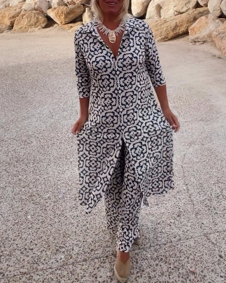 Women's elegant printed two-piece set, perfect for summer fashion & casual wear.