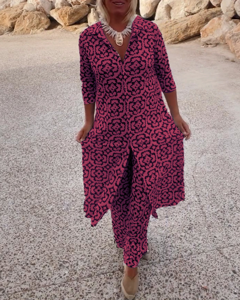 Trendy women's elegant two-piece set with a unique print, great for casual summer fashion.