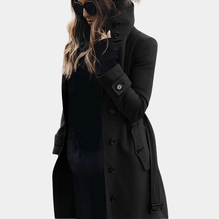 Stylish women's warm jacket, a sophisticated quilted trench coat, perfect for fall/winter elegant outerwear.