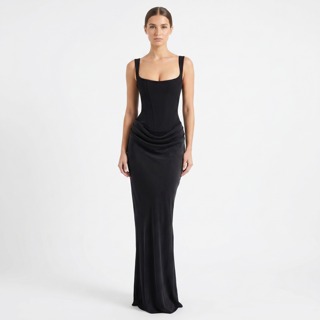 Versatile women's elegant ruched scoop neck maxi dress, sleeveless and perfect for formal, casual, or summer fashion.