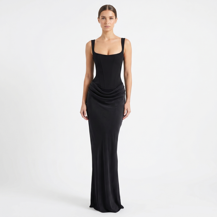 Versatile women's elegant ruched scoop neck maxi dress, sleeveless and perfect for formal, casual, or summer fashion.