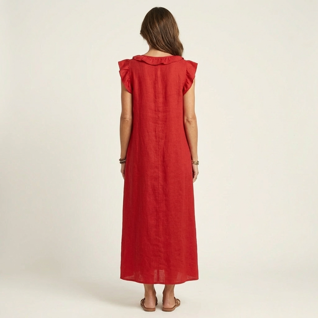 Stylish women's summer day dress: Ruffle V-neck maxi for a graceful look.