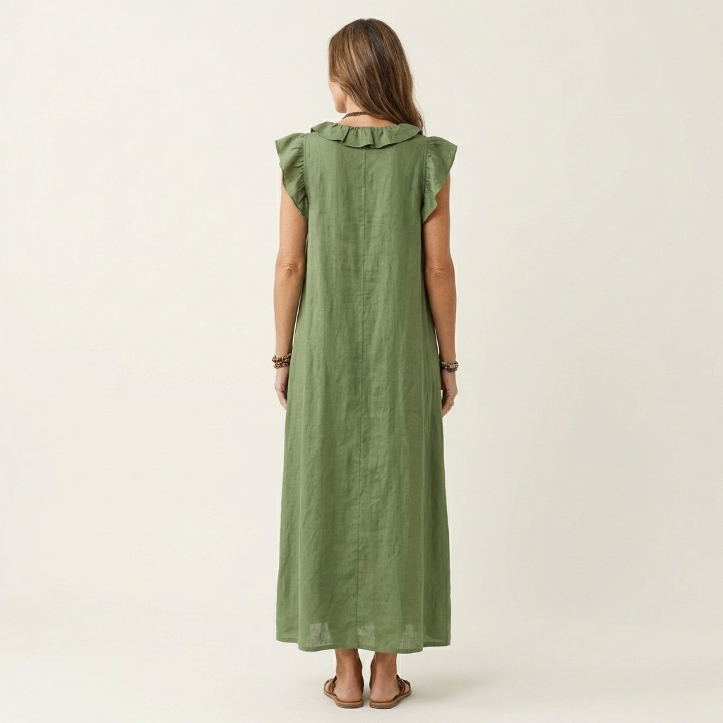 Chic casual maxi dress for women, featuring a flattering V-neck & ruffles.