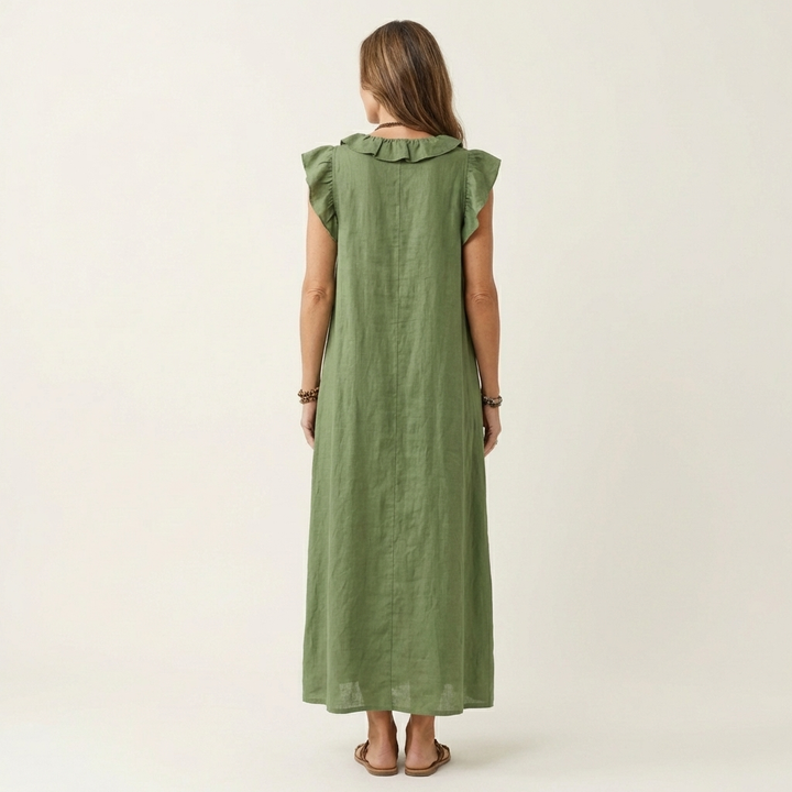 Chic casual maxi dress for women, featuring a flattering V-neck & ruffles.