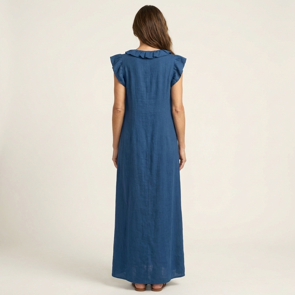 Lightweight ladies' maxi dress with elegant ruffles & V-neck for summer style.