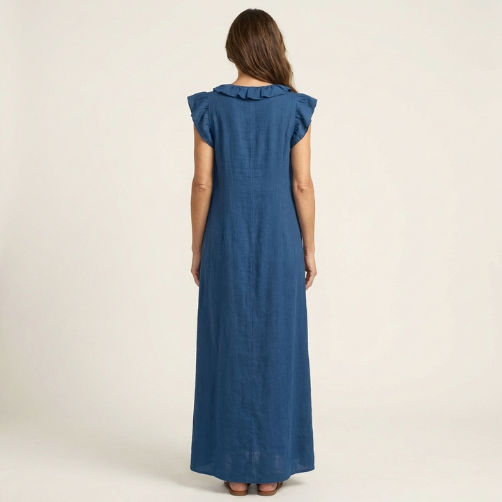 Lightweight ladies' maxi dress with elegant ruffles & V-neck for summer style.