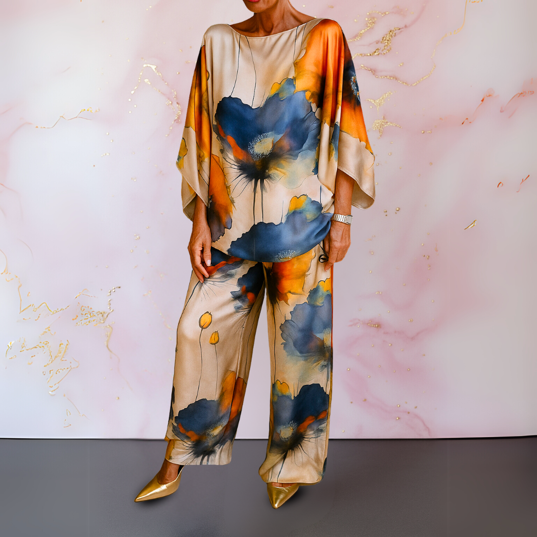 Women's elegant satin two-piece set, perfect for luxurious fashion outfits.