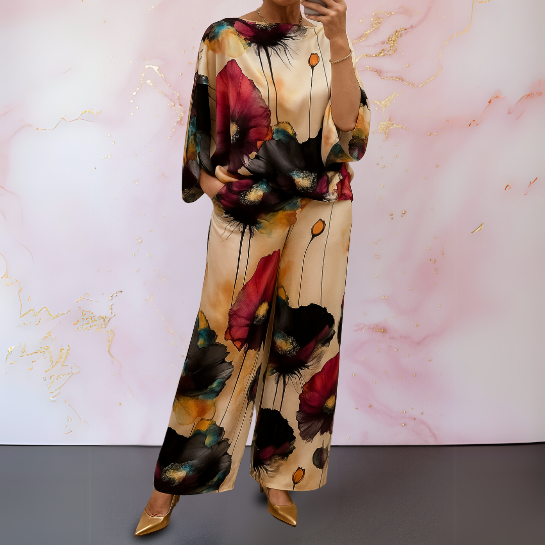 Soft, comfortable women's satin two-piece matching set, ideal for versatile styling.