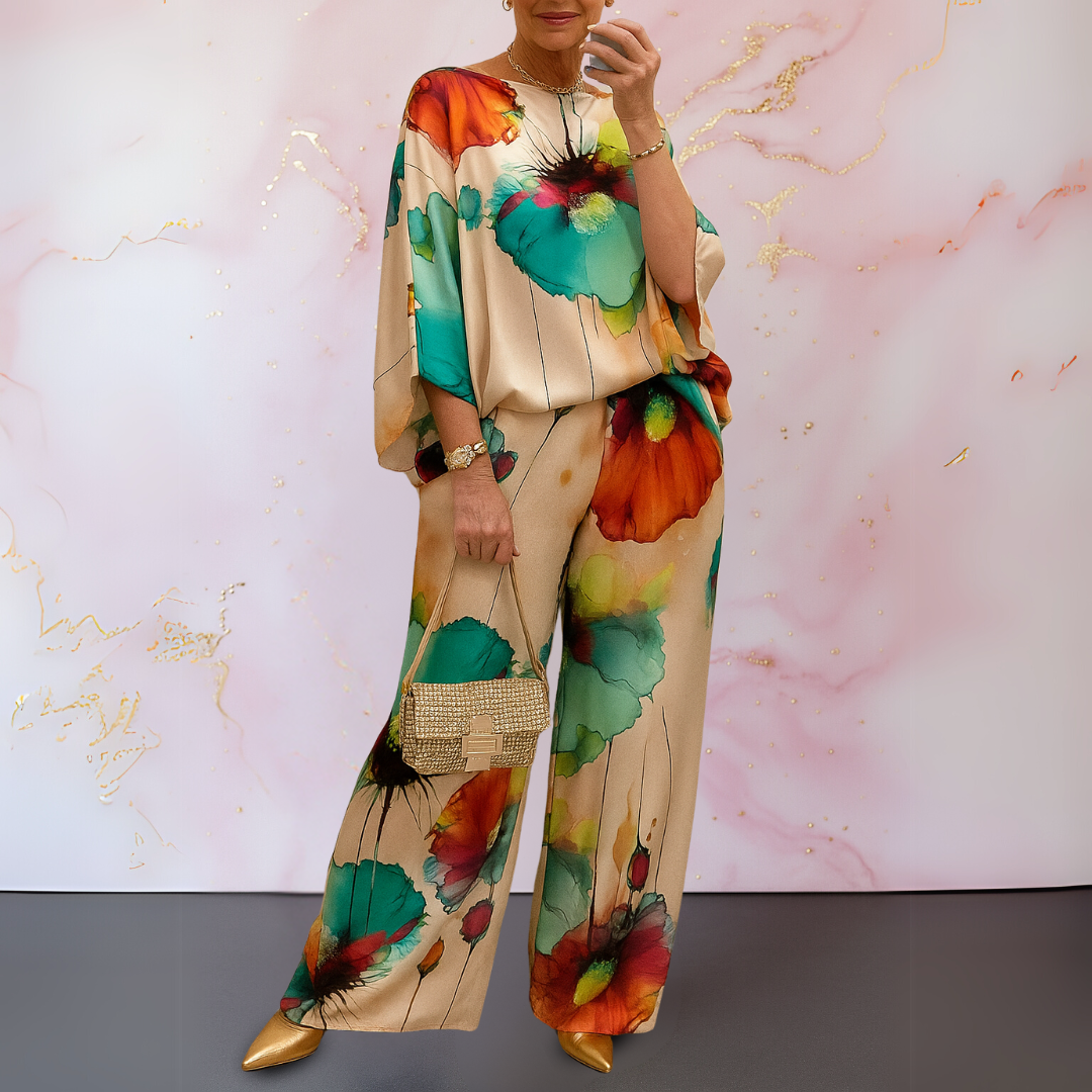 Versatile women's satin two-piece set, perfect for casual outings or elegant brunch.