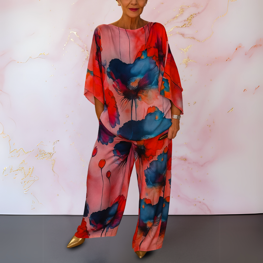 Luxurious women's two-piece satin set, an elegant and soft fashion outfit.