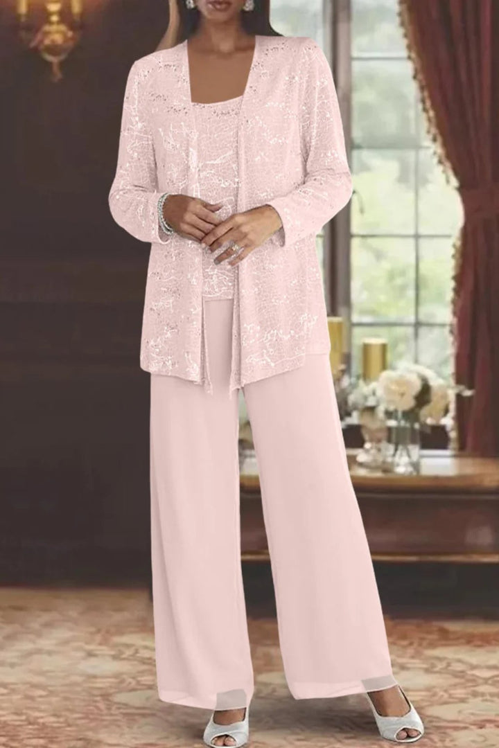 Women's stunning sequin wide-leg trouser set, perfect for elegant formal evening wear.