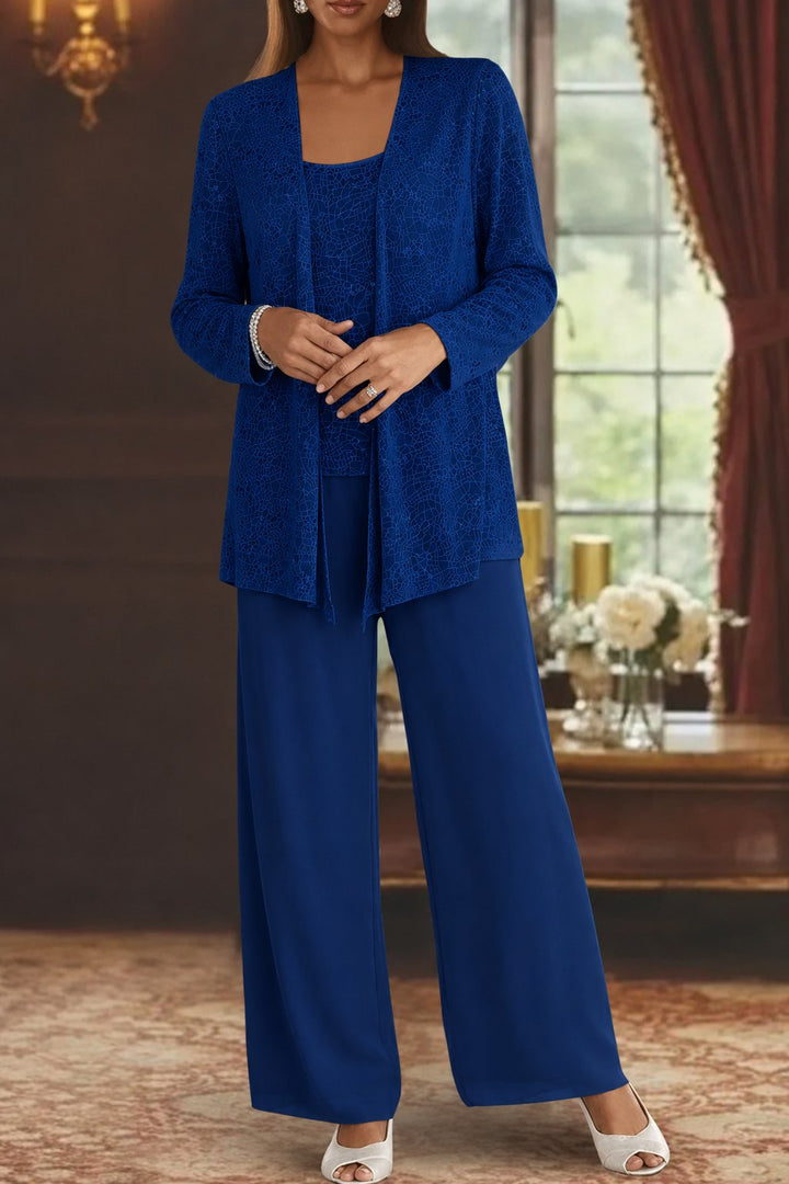 Party-ready women's sequin wide-leg trouser set, a glamorous three-piece ensemble.