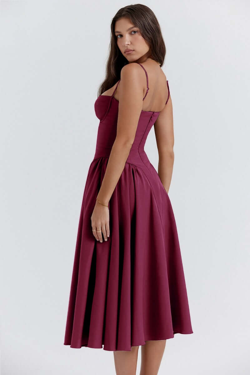 Flattering women's sleeveless midi dress with a corset fit. Versatile for casual to party wear.
