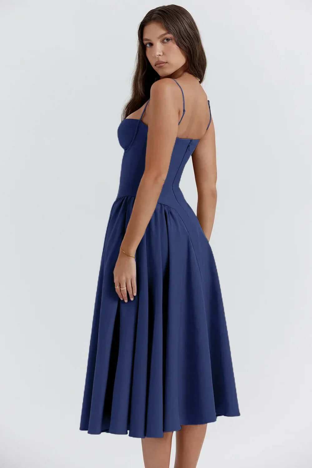 Fitted sleeveless midi dress for women, featuring a stylish corset design. Perfect for casual elegance.