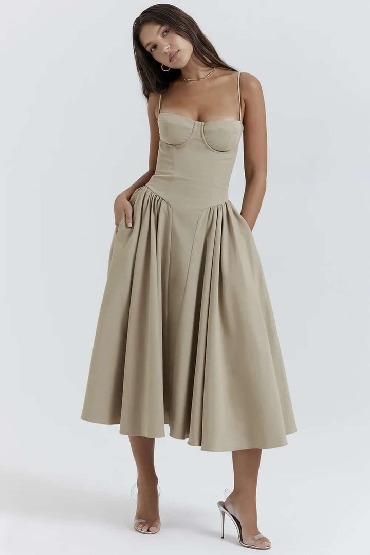 Summer elegant midi dress for women. Sleeveless, with a flattering corset fit for a chic statement.
