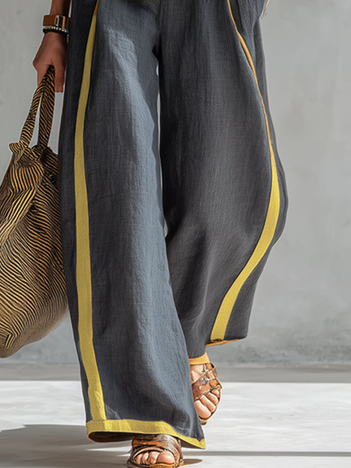 Comfortable women's sleeveless top & wide leg trouser set, ideal for casual or formal wear.