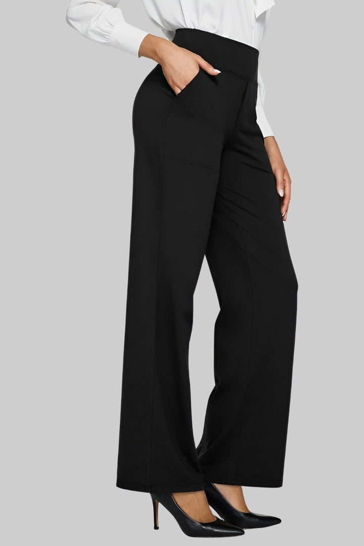 Modern women's straight leg trousers, versatile black color, comfortable and elegant.