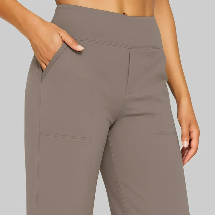 Versatile women's straight leg trousers, smart casual look, comfortable elasticated waist.