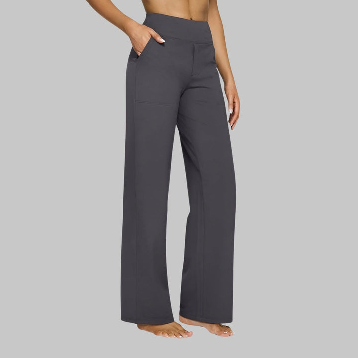 Everyday women's straight leg trousers, relaxed fit, comfortable elastic waist.