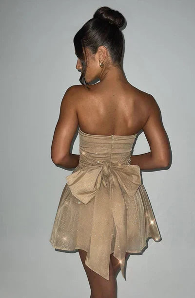 Sparkle strapless A-line mini dress, perfect for cocktail parties and evening wear.