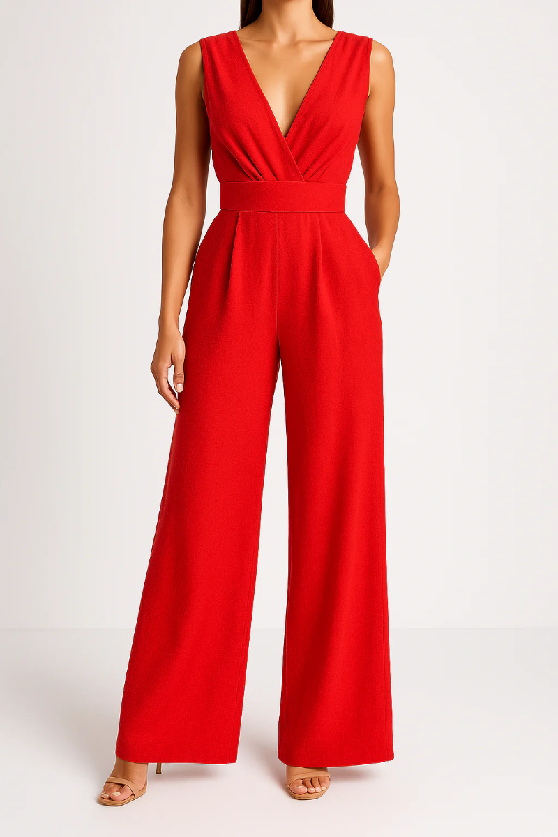 Women's elegant summer commuter jumpsuit with wide leg and high waist. Stylish & comfortable one-piece outfit for versatile wear.