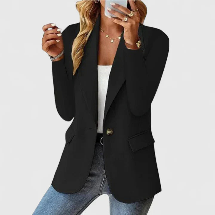 Classic women's tailored blazer, a chic and versatile long sleeve jacket for professional fashion.