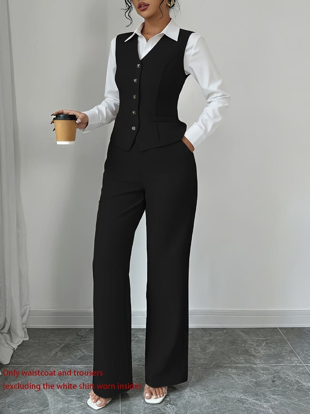 Women's tailored high-waist pants & matching single-breasted vest, ideal for professional business attire.
