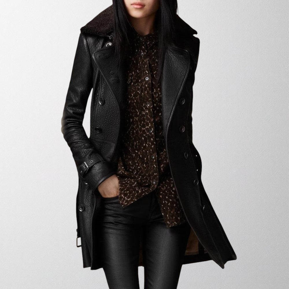 Women's elegant tailored long coat, sophisticated outerwear for chic fashion.