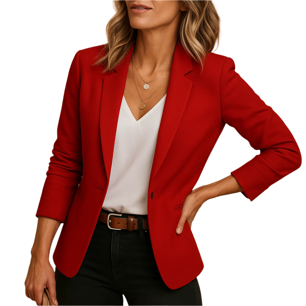 Women's elegant tailored long sleeve blazer, perfect for professional and classic office wear.