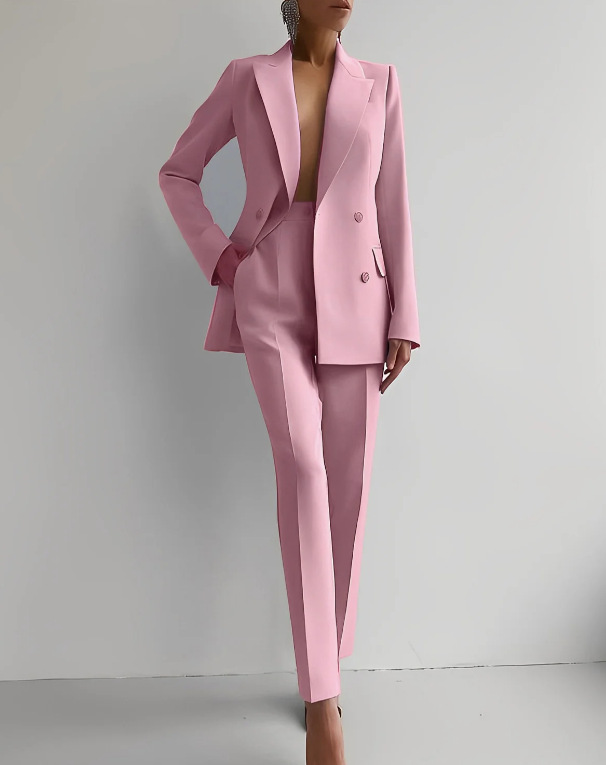 Women's elegant two-piece blazer and pants set, perfect for professional or sophisticated office wear.