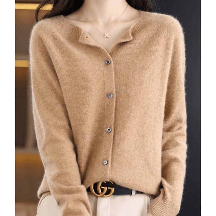 Women's V-neck cardigan, a soft, elegant layering top for classic and modern looks.