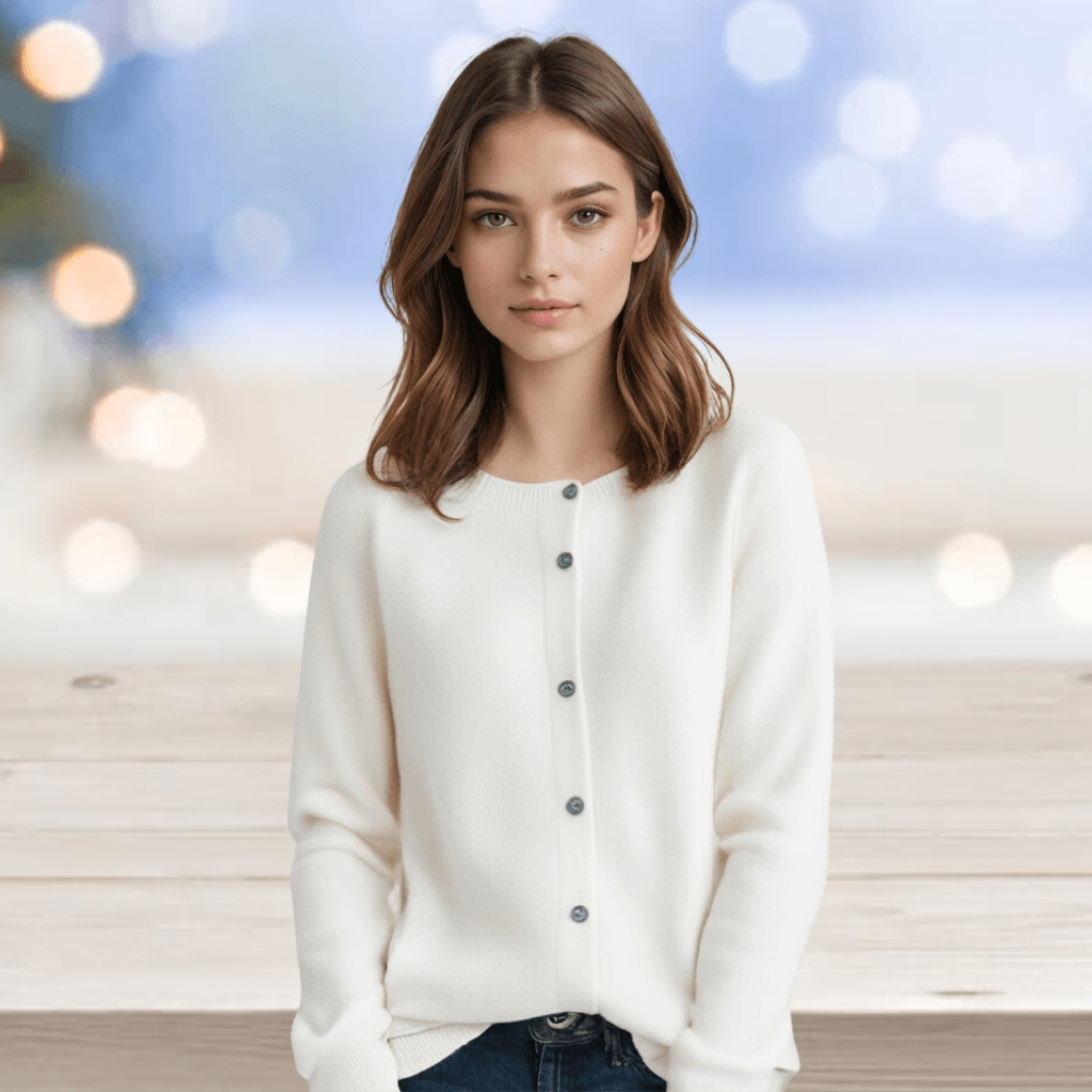 Elegant women's button V-neck cardigan, classic knitwear for sophisticated layering.