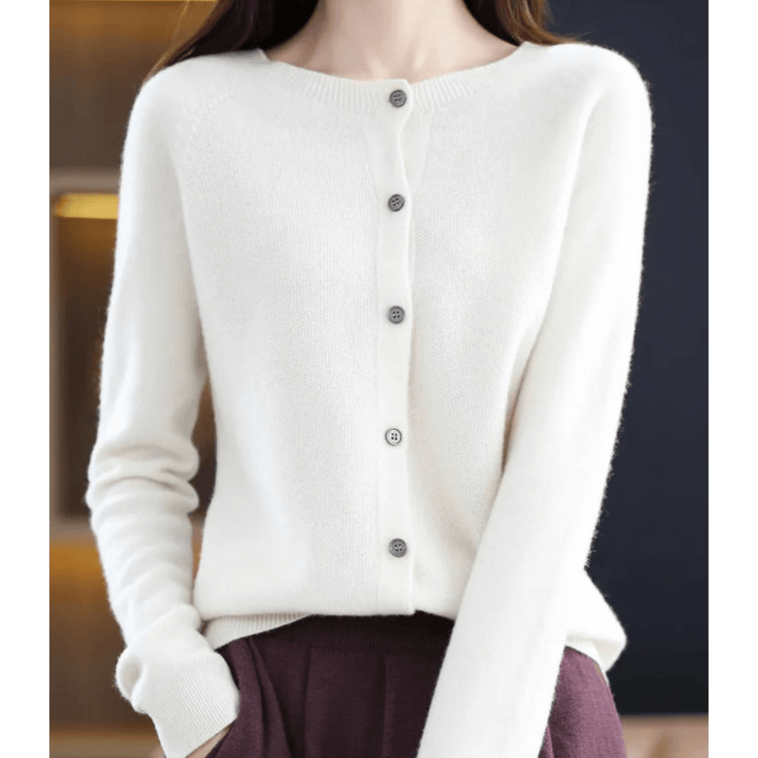 Stylish women's V-neck cardigan, a cozy long sleeve sweater for effortless everyday wear.
