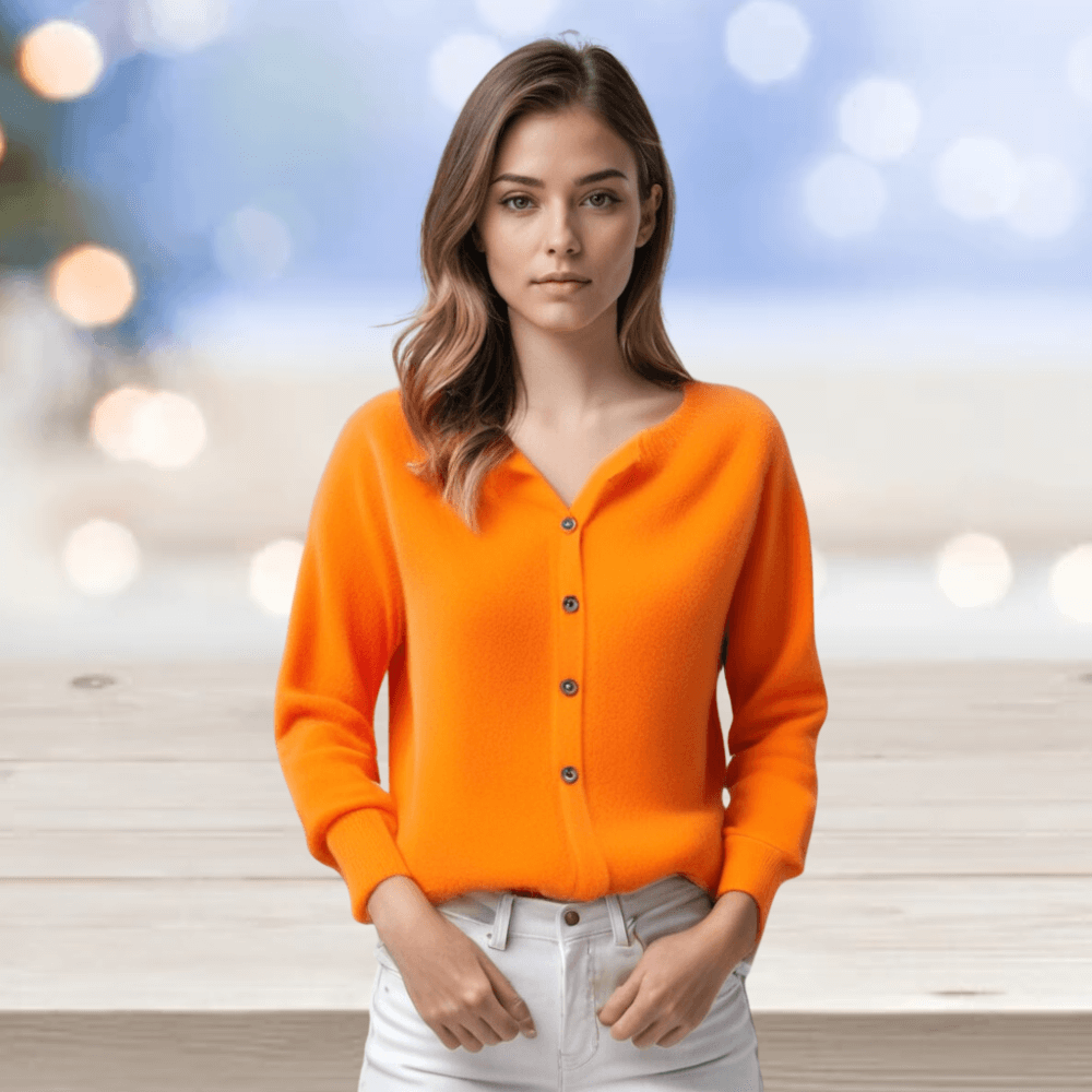 Cozy women's V-neck button cardigan, a long sleeve sweater for all-day comfort.