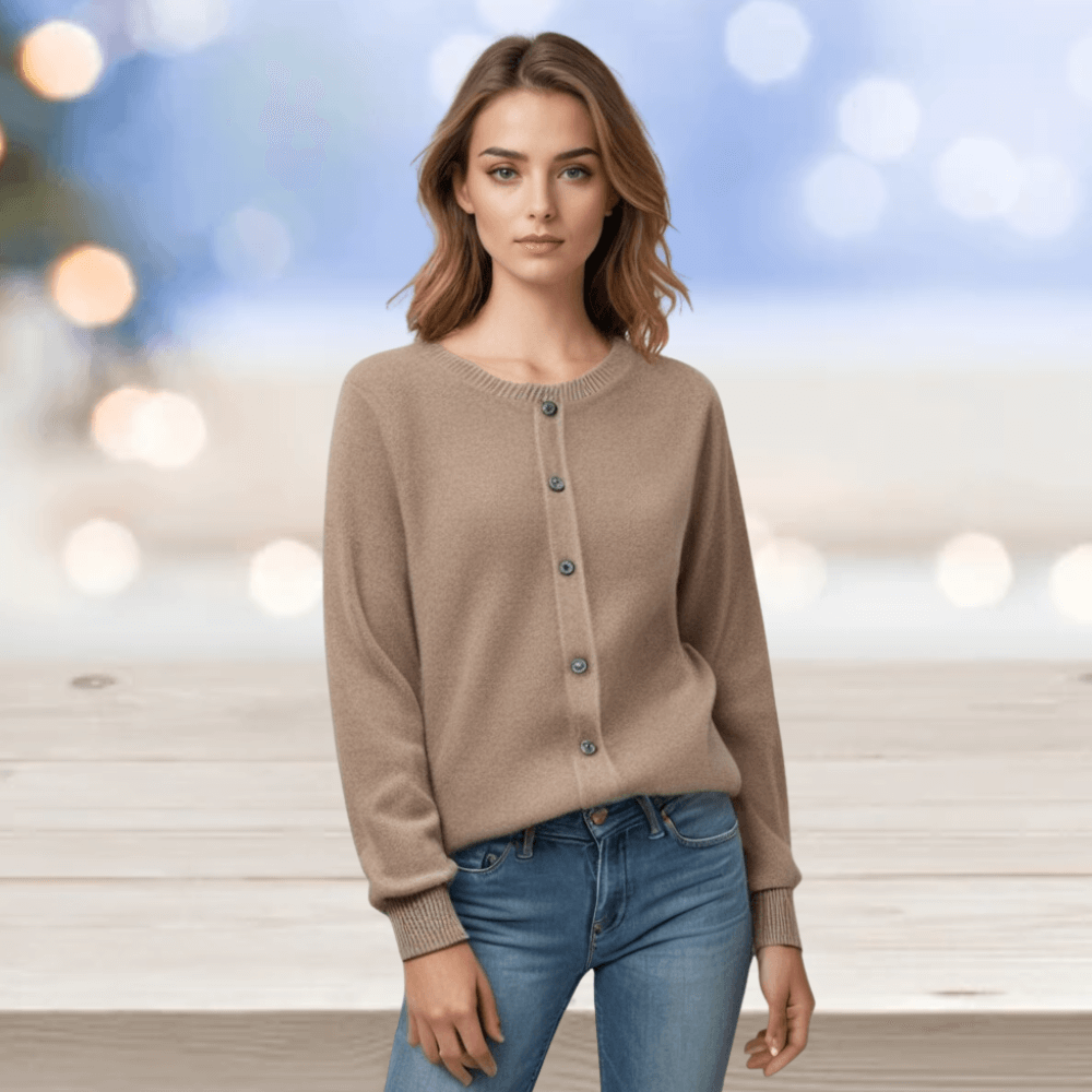 Effortless women's V-neck cardigan, a versatile long sleeve top for daily fashion.