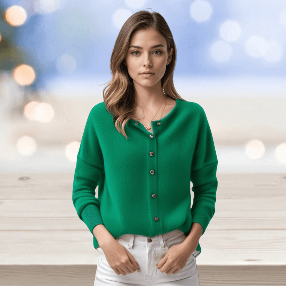 Stylish button V-neck cardigan for women, a long sleeve sweater for chic everyday wear.
