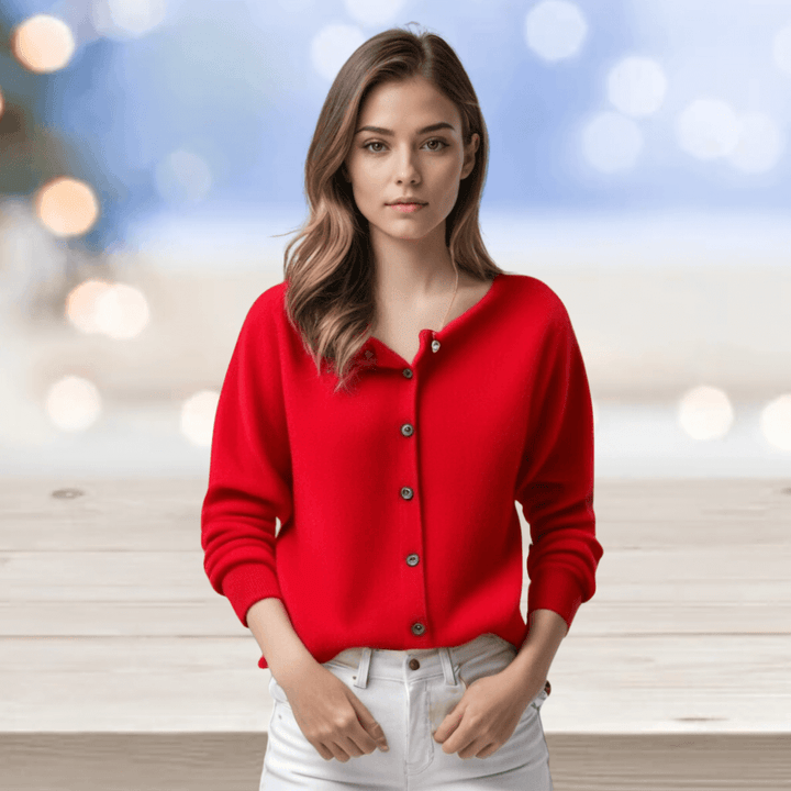 Versatile women's V-neck button cardigan, a long sleeve knitwear piece for any outfit.