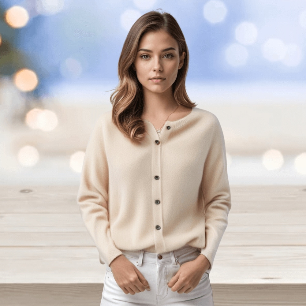 Elegant women's V-neck sweater cardigan, perfect for layering with effortless style.