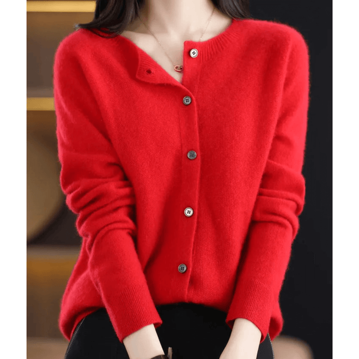 Classic V-neck knit cardigan for women, perfect layering top for casual chic style.