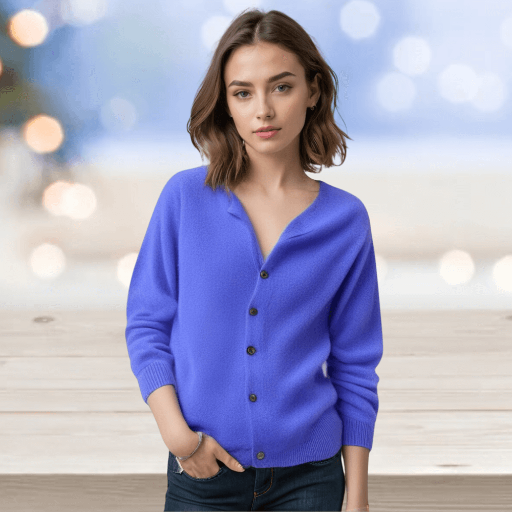 Women's V-neck cardigan, a long sleeve, soft knit sweater for effortless casual chic.
