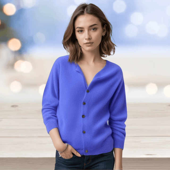 Women's V-neck cardigan, a long sleeve, soft knit sweater for effortless casual chic.