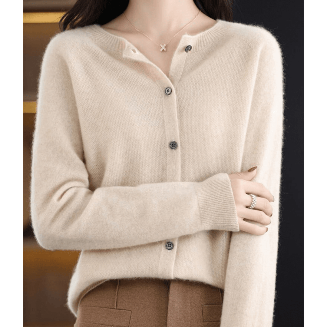 Chic women's V-neck button cardigan, a long sleeve layering top for elegant outfits.