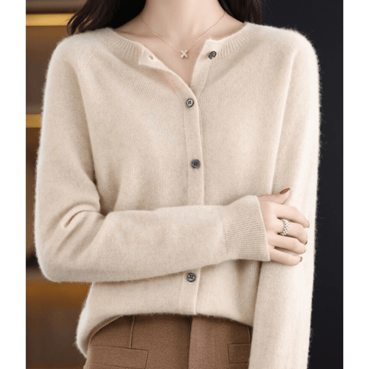 Chic women's V-neck button cardigan, a long sleeve layering top for elegant outfits.