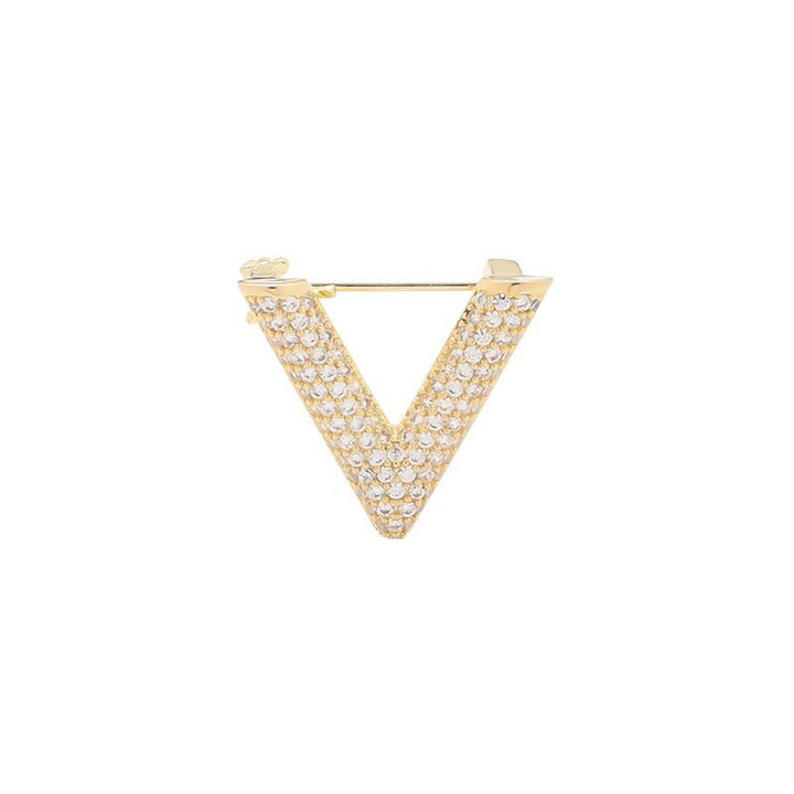 Silver-tone V-shaped crystal pin, an elegant women's accessory for dresses and blazers.