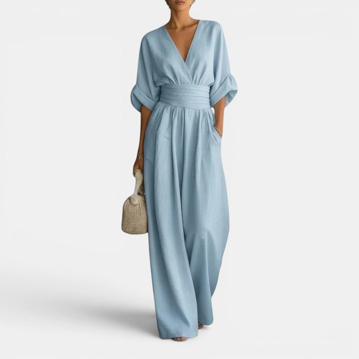Chic women's wide leg jumpsuit dress, ideal elegant event outfit & versatile occasion wear.