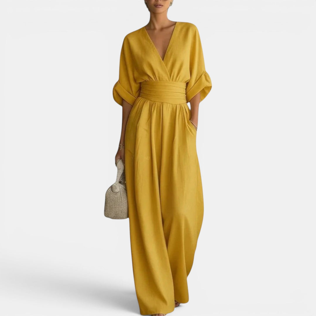 Fashionable women's wide leg jumpsuit dress with an elegant, versatile design for any occasion.