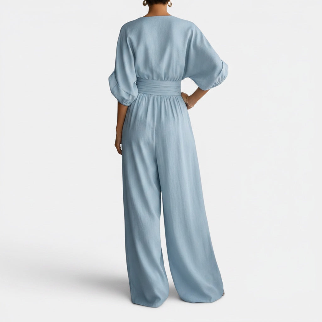 Elegant women's wide leg jumpsuit dress, a versatile event outfit & chic summer fashion statement.